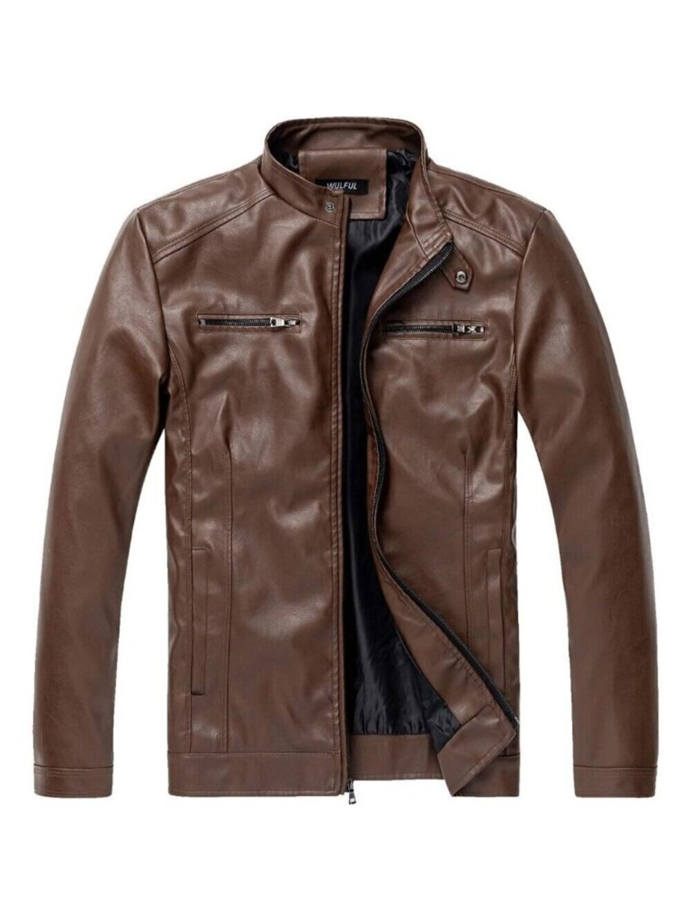 Brand New Men's Brown 1303 Leather Jacket Moto Biker Stand Collar Zip